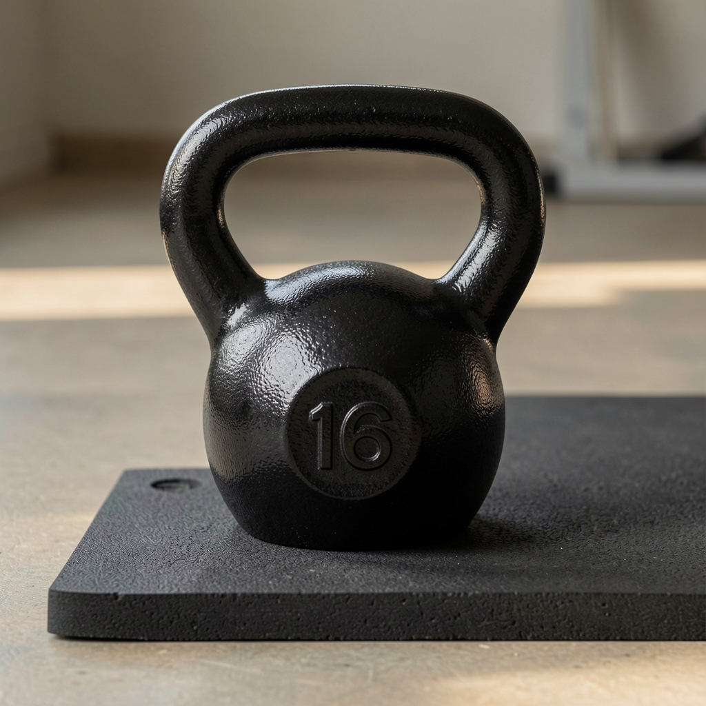 Titan Fitness döküm demir kettlebell 16 kg siyah kaplama, geniş tutma yeri, zemin koruyucu bant