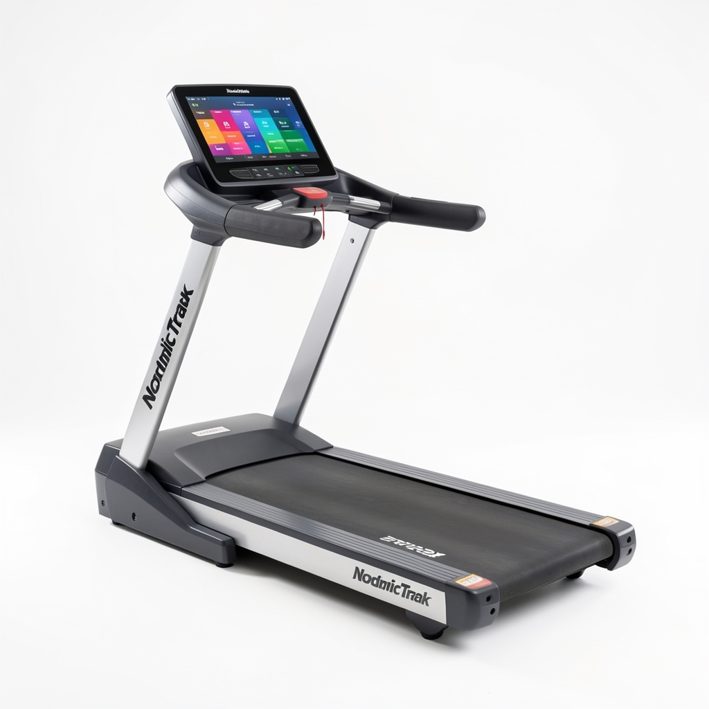 NordicTrack T7.5S treadmill, motorlu koşu bandı LCD ekran ve ince profil tasarım stüdyo çekimi